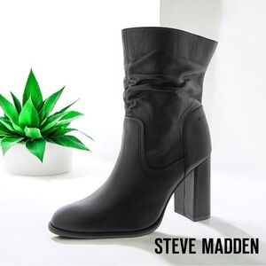 Steve Madden VECTOR Black Leather Slouch Ankle Boots